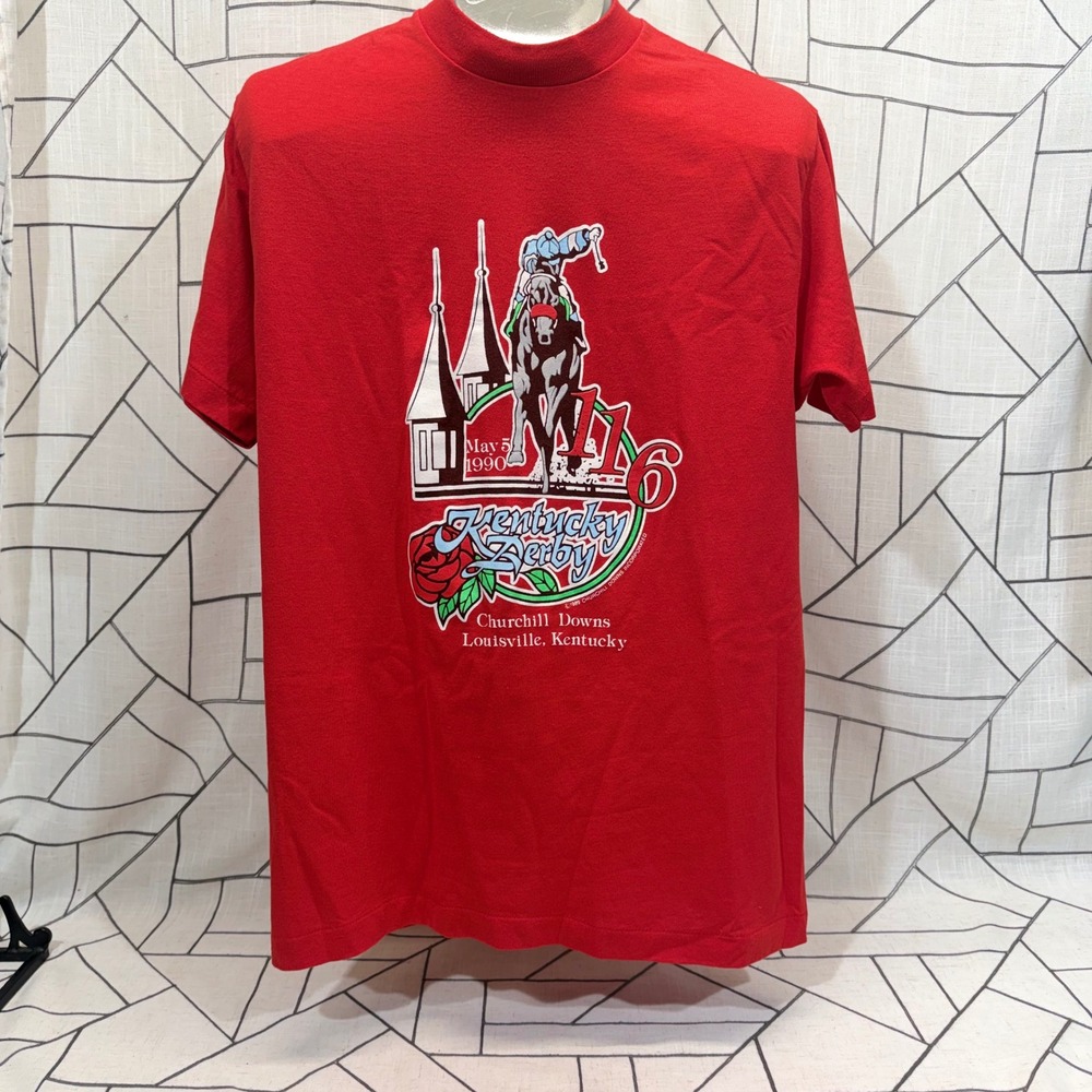 Trench Kentucky Derby T-Shirt Large Red 1990 Vintage 116 Churchill Downs Horse